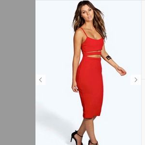 Boohoo TANYA STRAPPY CUT OUT neon MIDI DRESS us 8
